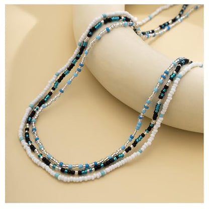 3Pcs/Set Boho Elastic Beads Waist Chains Jewelry Summer Beach Seed Beaded Belly Chain Jewelry Bikini Sexy Bead Waist Body Jewelry for Women - color: White