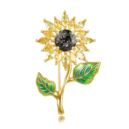 Sunflower Brooch with Natural Citrine for Women, 18k Gold Plated 925 Sterling Silver Sunflower Pins for Clothes, Yellow Sunshine Flower Brooches Jewelry - style: Style 2