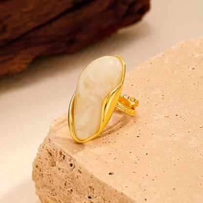Kokoma Resin Statement Ring for Women Acrylic Stainless Steel Chunky Ring Adjustable Stacking Rings Fashion Finger Jewelry Daily Wear - color: White