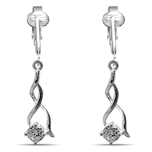 Silver Clip On Earrings For Women, They Look Pierced, Don't Pinch & Won't Fall Off, Hypoallergenic & Lightweight - color: Silver Twist CZ