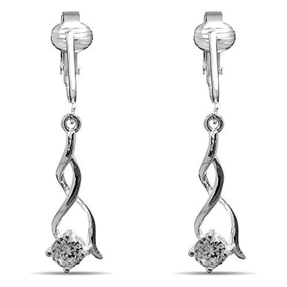 Silver Clip On Earrings For Women, They Look Pierced, Don't Pinch & Won't Fall Off, Hypoallergenic & Lightweight - color: Silver Twist CZ