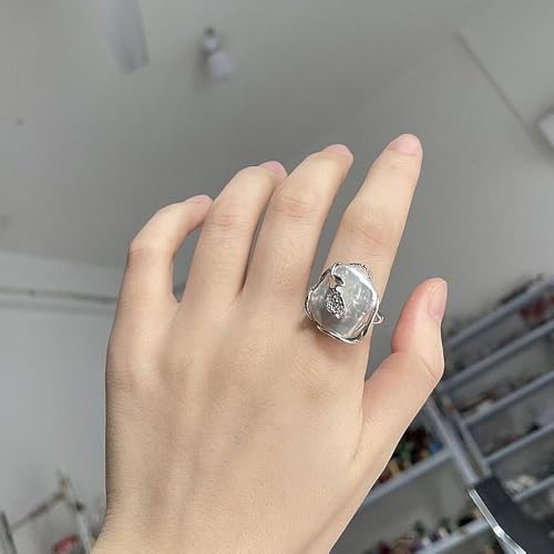GIGB PBDK Gold Plated Baroque Pearl Ring for Women Fashion Chunky Irregular Pearl Knuckle Statement Ring Minimalist Promise Ring Bridal Wedding Charm Jewelry - color: Silver2