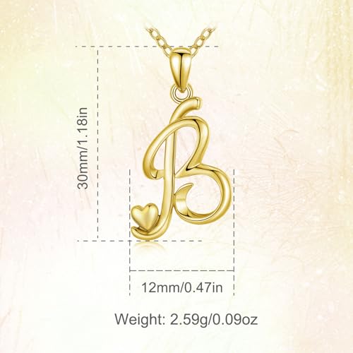 CELESTIA 925 Sterling Silver Initial Necklaces 26 Letter with Rose Gold Heart - 18 Inch Chain - color: Gold-B