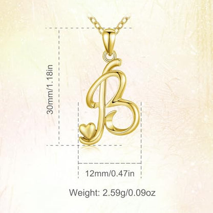 CELESTIA 925 Sterling Silver Initial Necklaces 26 Letter with Rose Gold Heart - 18 Inch Chain - color: Gold-B