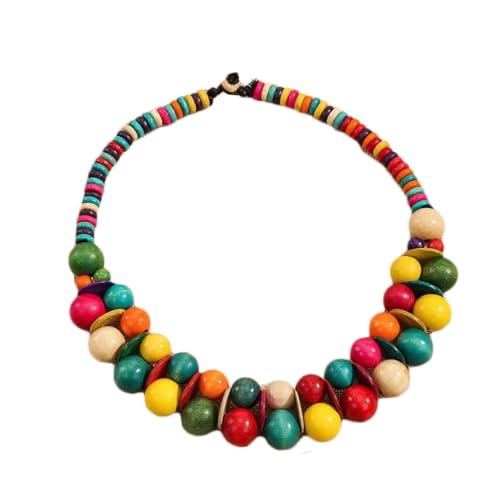 COLORFUL BLING Ethnic Large Chunky Wooden Beaded Necklaces Boho African Statement Necklace Handmade Tribal Collar Choker Bib Jewelry - color: joint mix