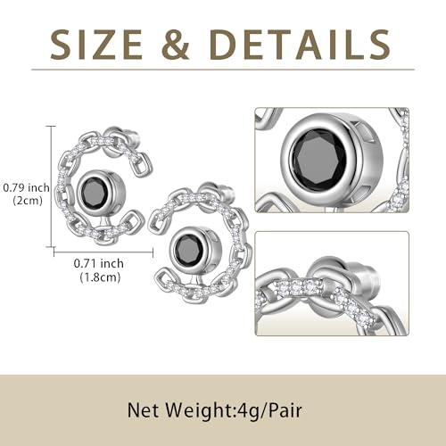 Elegant C-Shaped Crystal Stud Earrings with Birthstone Earring Silver Plated Fashion Jewelry for Women CE0003 - color: Black