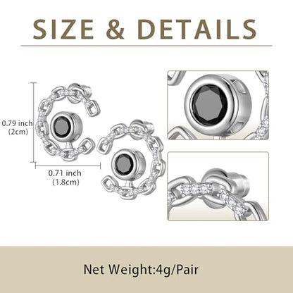 Elegant C-Shaped Crystal Stud Earrings with Birthstone Earring Silver Plated Fashion Jewelry for Women CE0003 - color: Black