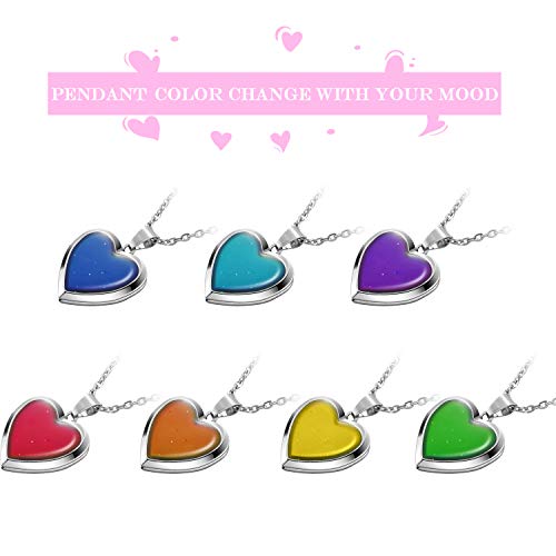 Hicarer Heart Mood Locket Necklace for Girls Kids Locket Color Changing Necklace Stainless Steel Temperature Sensing Mood Heart Shape Photo Pendant Birthday Valentines Gift