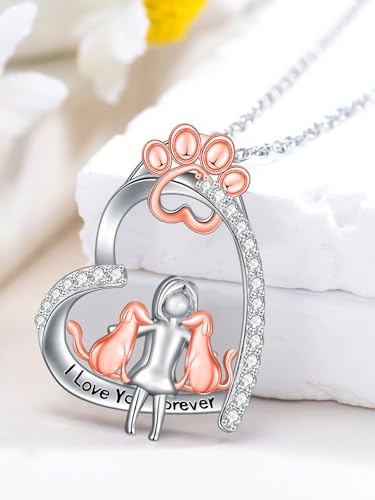 925 Sterling Silver Animal Necklace Heart Shape Dog/Rabbit/Cat Pendant Necklace for Women Animal Memorial Charm Jewelry Mother's Day Christmas Gifts - color: Dog and Women