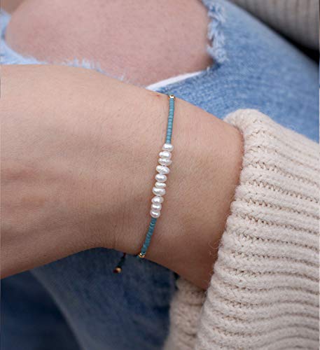KELITCH Womens Pearl Bracelets Friendship Bracelet Handmade Miyuki Beads Charm Bracelet Holiday Gift - color: Lake Blue G