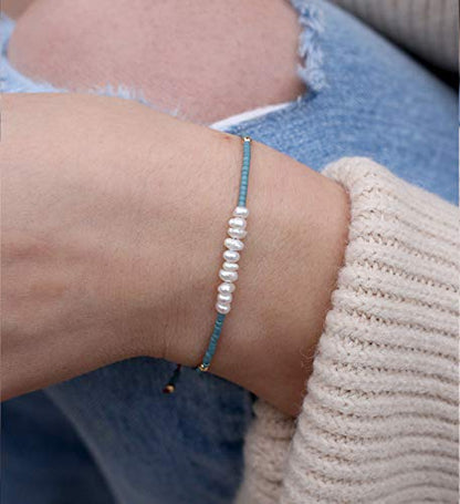 KELITCH Womens Pearl Bracelets Friendship Bracelet Handmade Miyuki Beads Charm Bracelet Holiday Gift - color: Lake Blue G