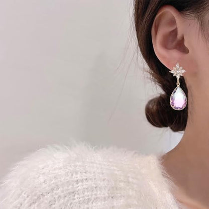 Crystal Earrings CXUEMH Teardrop Earrings for Women Blue and Green Dangle Earrings Elegant Earrings for Prom Emerald Green Earrings Formal Jewelry Crystal Drop Earrings - color: Style H
