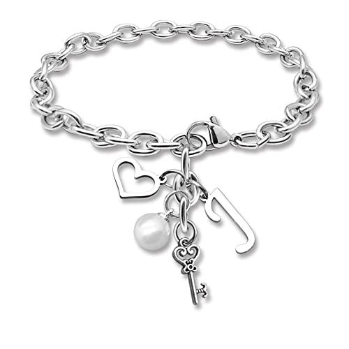 Initial A-Z Bracelets Gift for Women Girls Stainless Steel Chain Bracelet 26 Alphabet Jewelry Gifts for Birthday Anniversary Letter Bracelet Monogram Gifts for Sister Friend Girlfriends Mom 8.26 Inch - color: J