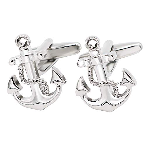 Flairs New York Gentleman's Premium Handmade Artisan Tie Bars Clips Cufflinks - size: Medium, style: Silver Anchor Cufflinks (1 Pair)