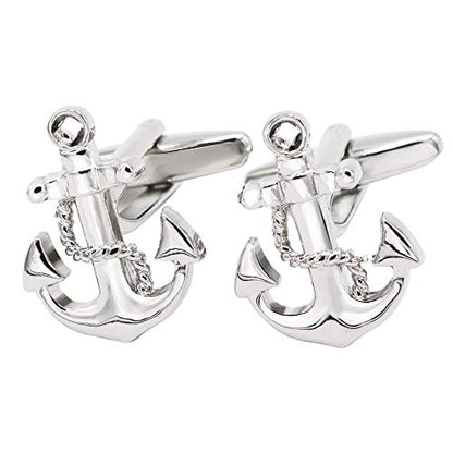 Flairs New York Gentleman's Premium Handmade Artisan Tie Bars Clips Cufflinks - size: Medium, style: Silver Anchor Cufflinks (1 Pair)