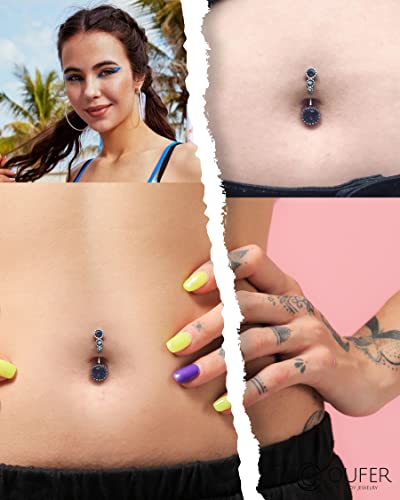 OUFER 316L Surgical Steel Belly Button Rings, Clear CZ Navel Rings, Belly Piercing Jewelry - color: Silver Bar, Rainbow CZ