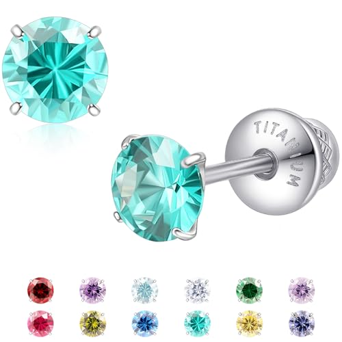 Limerencia Birthstone Screw Back Earrings G23 Implant Grade Titanium Stud Earrings Hypoallergenic Cubic Zirconia Posts Studs Jewelry Gifts for Girls Sensitive Ears - color: October