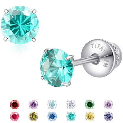 Limerencia Birthstone Screw Back Earrings G23 Implant Grade Titanium Stud Earrings Hypoallergenic Cubic Zirconia Posts Studs Jewelry Gifts for Girls Sensitive Ears - color: October
