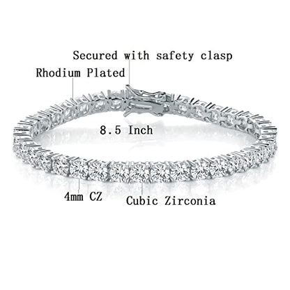 MDFUN 18k White Gold Plated CZ Tennis Bracelet, 4MM Cubic Zirconia Charm Bracelet for Women Men - style: 8.5" tennis bracelet