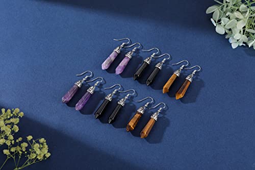 Jovivi 3Pairs Healing Crystals Earrings Sets for Women Natural Real Amethyst Rose Quartz Stone Healing Hexagonal Points Crystal Chakra Dangle Earrings - color: Style 6