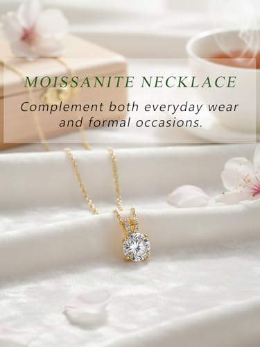 CYW Genuine Sapphire/Emerald/Ruby/Moissanite Necklace for Women, Really Authentic Solid 925 Sterling Silver, 16"/18"/20" Adjustable Chain, Anniversary Mother's Day Valentines Gift - color: Small Round - Yellow Gold, size: 6.5mm