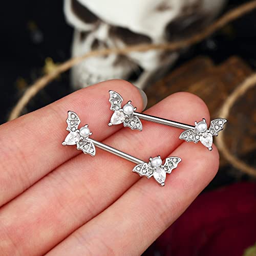 Nipple Barbell 14g Piercing Jewelry with Sparkling CZ Stones - Perfect for Halloween Body Piercing