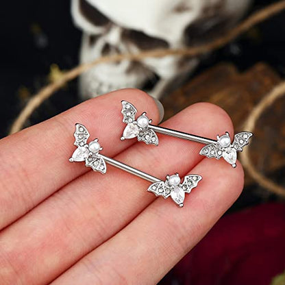 Nipple Barbell 14g Piercing Jewelry with Sparkling CZ Stones - Perfect for Halloween Body Piercing