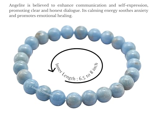 Amazing Gemstone Angelite Crystal Bracelet for Women Men's Gifts - Protection Healing Crystal Bracelet - 8mm Gemstone Beaded Stretchable Bracelet Pulseras Para Hombres Mujer Stocking Stuffers Mothers Day Gift - color: Angelite