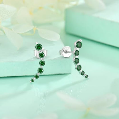 Starchenie 925 Sterling Silver Climber Earring Ear Crawler Stud Earrings for Women - color: Emerald