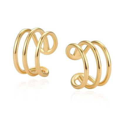 Bemoly Ear Cuff Earrings for Women 14K Gold Plated Cubic Zirconia Dangle Huggie Ear Cuffs Non Piercing | Clip On Cartilage - style: A-Stripe-Pair