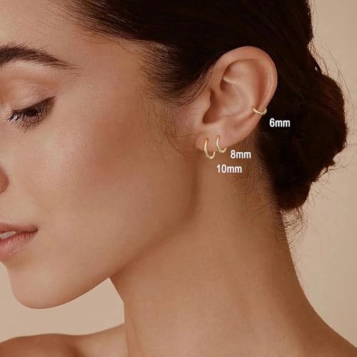 micuco Small Hoop Earrings for Women, Tiny Cartilage Hoop Earrings for Men | Helix Daith Tragus Ear Hugging Hoop Earrings Sleeper Hypoallergenic Earrings - style: B2: 8mm 14k Gold (1 Pair)
