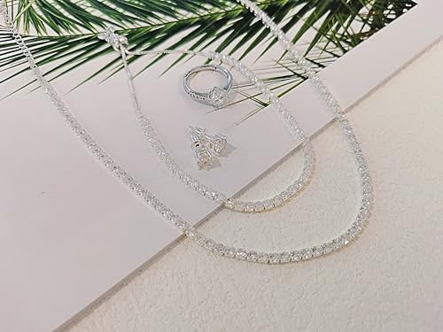 HAXIYA Tennis Necklace Bracelet for Women, Sterling Sliver Jewelry Set, Silver/Gold Chocker Necklace, Crystal Bracelet for Women, Wedding Jewelry for Bride, Sparkly Party Prom Hypoallergenic - color: Classic Set of 4 - Silver