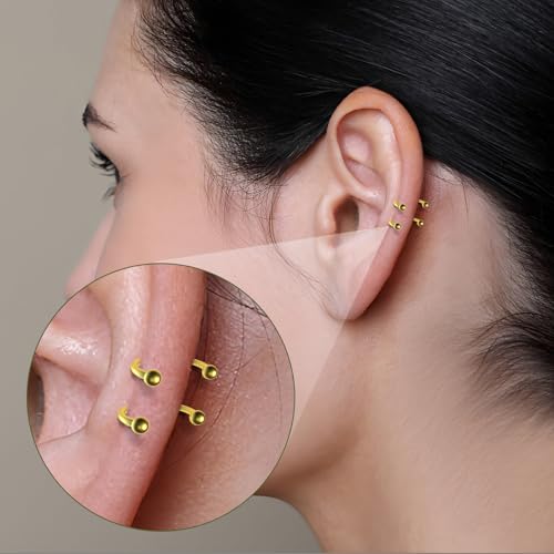 8 PCS 16G Surgical Steel Horseshoe Nose Septum Earrings Eyebrow Lip Retainer Spiral Tragus Puncture Rings 6-12mm for Women Men - color: Gold