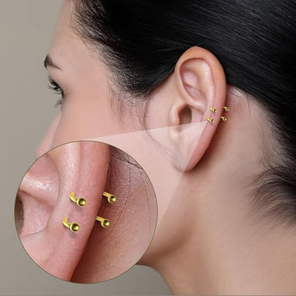 8 PCS 16G Surgical Steel Horseshoe Nose Septum Earrings Eyebrow Lip Retainer Spiral Tragus Puncture Rings 6-12mm for Women Men - color: Gold