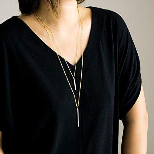 WLLAY 4Pcs Lariat Y Necklace Bar Earrings Set Minimalist Chic Drop Bar Y Chain Pendant Long Stick Dangle Earrings Sweater Jewelry