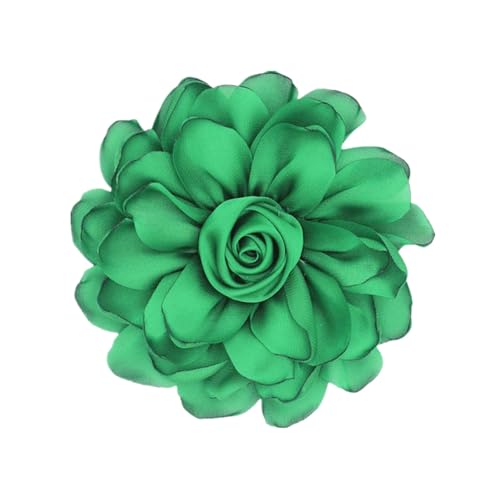 Satin Rose Flower Brooch Hair Clip for Women 4.3 Inch Floral Pin for Hats Dress Everyday Outfits Beach Vacations - color: Green