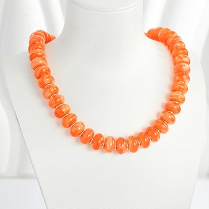 Chunky Beads Necklace for Women Trendy Gold Puffy Heart Choker Necklace Colorful Resin Beaded Heart Pendant Necklaces Statement Jewelry - color: 14MM Disc Bead-Orange