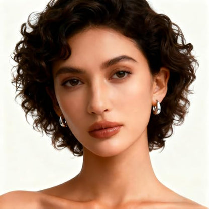 Chunky Hoop Earrings for Women 14K Gold Plated Small Huggie Hoops Lightweight Hypoallergenic Jewelry Gift - style: Simple Hoop-silver tone