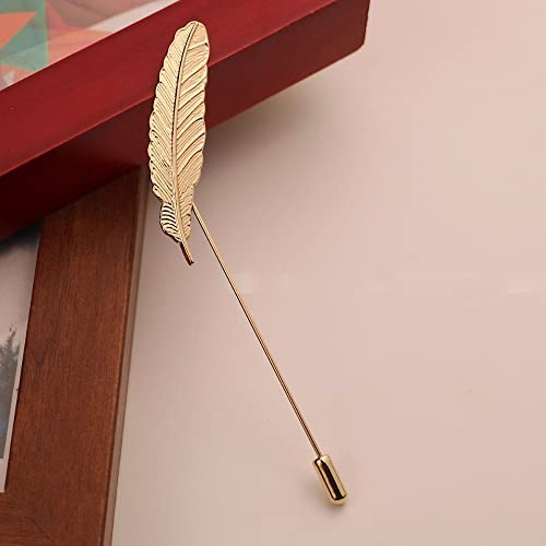 Men Metal Feather Brooch Pin Vintage Lapel Stick Pin Suit Tie Brooch Badge 2PCS