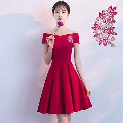 seven wolves Women Crystal Bouquet Brooch Pin All-Match Accessories Rhinestone Brooches and Pins - color: Sliver Rose Red E
