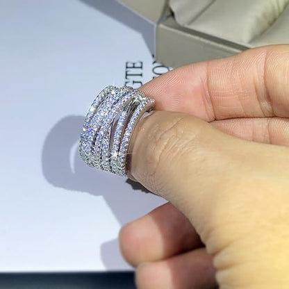 PAVOOI 14K Gold Plated X Ring Simulated Diamond CZ Criss Cross Ring for Women Juude Jewelers Silver Rose Gold Braided Wrap Knot Style Promise Statement Cocktail Party Ring(Silver.F-US Code-6) - color: SILVER.F, size: (US Code-6)