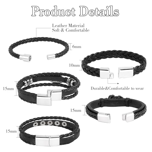 6-12PCS Braided Faux Leather Bracelet Punk Cuff Wrap Bracelets for Men Women Adjustable - color: E2:5PCS
