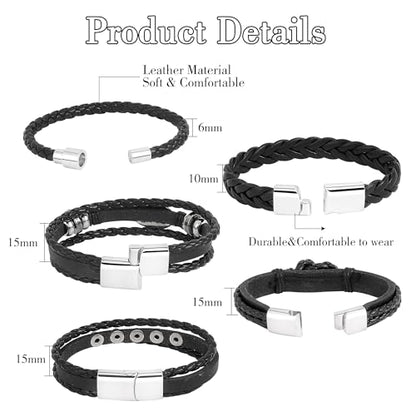 6-12PCS Braided Faux Leather Bracelet Punk Cuff Wrap Bracelets for Men Women Adjustable - color: E2:5PCS