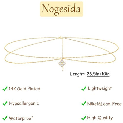 14K Gold Plated Waist Chain for Women, Layered Belly Belt Chains Beach Waist Beads Chain Waterproof Body Chain Summer Jewelry Accessories for Women - style: GD-2