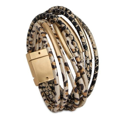 Bracelets for Women Leather Bracelet Multi-Layer Rope Wrap Bangle 14k Gold Plated Cirle Hollow Tube Boho Cuff Bangle Bracelets for Women Gift - style: Animal Print Bracelet