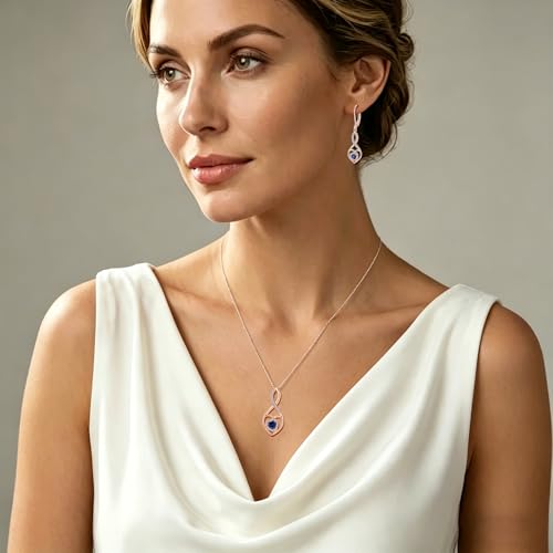 Infinity Heart Rose Gold Jewelry Set for Women 925 Sterling Silver Sapphire Necklace and Earrings Set September Birthstone Jewelry Gifts