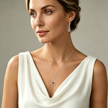 Infinity Heart Rose Gold Jewelry Set for Women 925 Sterling Silver Sapphire Necklace and Earrings Set September Birthstone Jewelry Gifts