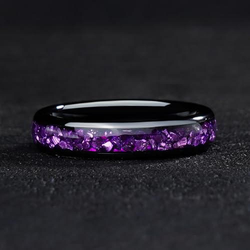 4mm 6mm 8mm Tungsten Rings With Various Inlay Materials Couples Matching Engagement Wedding Promise Matching Ring Set for Women Men - color: Black Amethyst 4mm