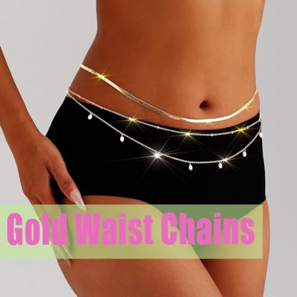 Ursumy Gold Waist Chains Layered Sequin Waist Chain Beaded Body Chain Adjustable Bikini Belly Chain for Women