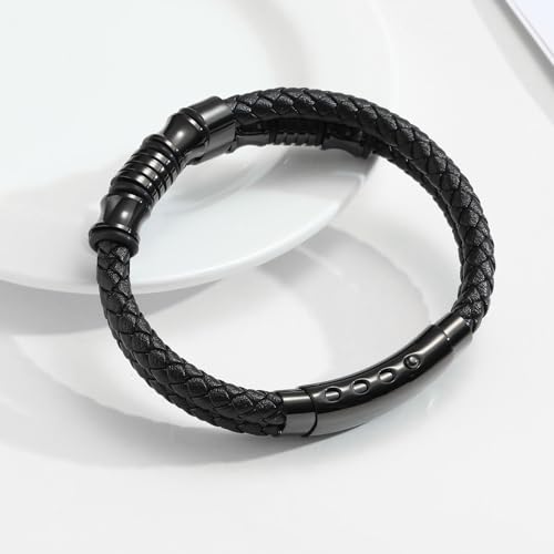VNOX Men's Inspirational Mantra Engarved Handmade Braided Leather Adjustable Cuff Bangle Bracelet Encouragement Motivational Gift for Men - style: Black-Metal-Bead